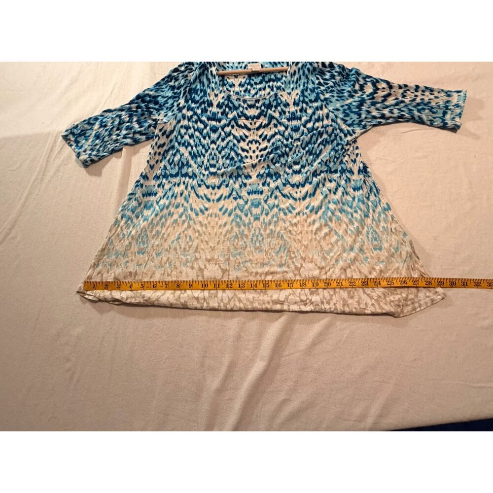 Chico's Blue Beige Geometric Tunic Blouse Rayon 3/4 Sleeve Round Neck Size 3 - Picture 6 of 10